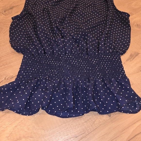 Blashe Navy Blue Polka Dot Women's Top Size Small Cinchable Waist - Picture 3 of 5